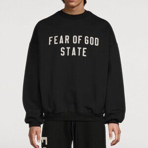 Fear of God ESSENTIALS Heavy Fleece Crewneck in Black oversized unisex sweater